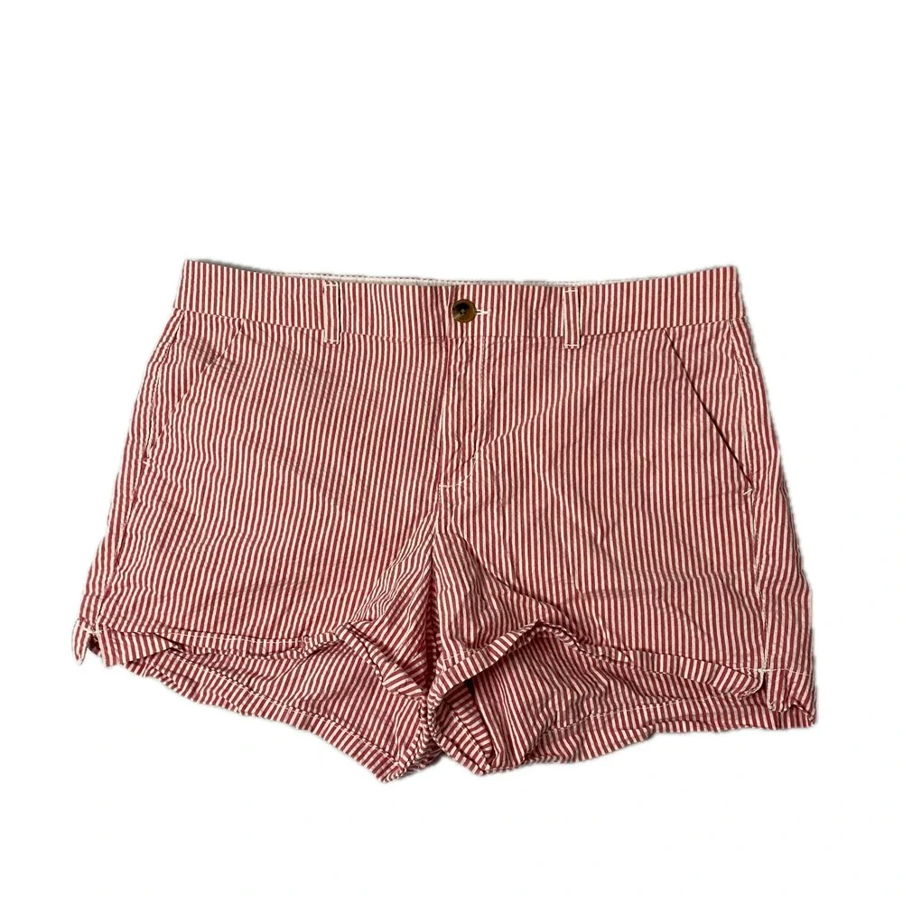 Old Navy Everyday Short Womens 14 Red White Stripe Mid Rise Cotton Shorts‎